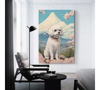 sinyumoney Bichon Frise Mount Fuji Wall Pictures Bedroom for Gifts Bathroom Home Kitchen Office Decor Canvas Art 12x18inch(30x45cm)
