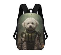 sinyumoney Bichon Frise Soldier Kids' Book Bag 3D Printing School Bag Boys And Girls Cool Knapsack Casual Back Bag for School Students 17inch