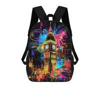 sinyumoney Big Ben Neon Art Print Backpack School Bag Work Laptop Backpack Rucksack Bag for Boys/Girls/Teenagers 17inch