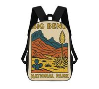 sinyumoney Big Bend National Park Illustration 17 Inch Backpacks Kids Schoolbag,3D Printed Elementary And Middle School Students Backpacks for Boys Girls