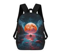 sinyumoney Big Red Moon Backpack School Rucksack Casual Daypacks School Work Travel Bag for Boys/Girls/Teenagers 17inch
