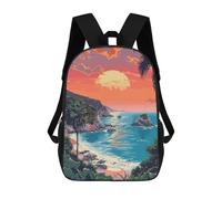 sinyumoney Big Sur Beach Pixel Art Backpack School Bag Rucksack for Girls Boys Backpacks Large Capacity Kids Back Pack Lightweight School Bags for Children Students 17inch