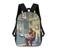 sinyumoney Bigfoot on Toilet Kids School Backpack School Bag 3D Printed School Bag for Boys Elementary And Middle School Students 17inch