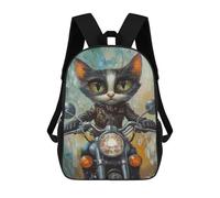sinyumoney Biker Cat Painting Artwork Backpack School Rucksack Casual Daypacks School Work Travel Bag for Men, Women & Teenage Boys 17inch