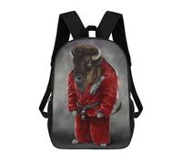 sinyumoney Bison Bull Martial Artist Backpacks Kids School Backpack School Bag 3D Printed School Bag for Boys Elementary And Middle School Students 17inch