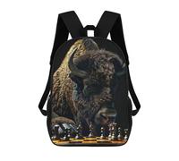 sinyumoney Bison Chess Backpack, Children's Backpack, Student School Bag Bookbag Rucksack, 3D Printed School Bag for Boys Girls 17inch