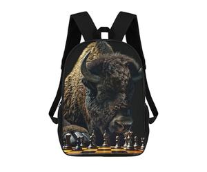 sinyumoney Bison Chess Backpack, Children's Backpack, Student School Bag Bookbag Rucksack, 3D Printed School Bag for Boys Girls 17inch