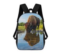 sinyumoney Bison Drinking from Pond Wildlife Photo Backpacks Kids Student Schoolbag,3D Printed Backpacks,Elementary And Middle School Students Backpacks for Boys Girls 17inch