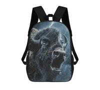 sinyumoney Bison Lightning School Bag Backpack Teen Schoolbag 3D Printing Adjustable Schoolbag Fashion Pocket Bag for Kids Boys Girls Students And Teenagers Fans 17inch