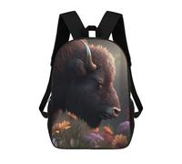 sinyumoney Bison with Flowers Field Backpack 3D Printed Children's School Backpack for Kids High Capacity Travel Rucksacks Book Bags Kids School Bag Back Pack 17inch