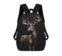 sinyumoney Black And Gold Deer Backpack 3D Printed Children's School Backpack for Kids High Capacity Travel Rucksacks Book Bags Kids School Bag Back Pack 17inch