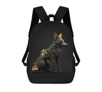 sinyumoney Black And Gold Fox Backpacks Kids School Backpack School Bag 3D Printed Fashion School Bags for Boys Elementary And Middle School Students 17inch