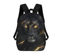 sinyumoney Black And Gold Lion Backpack with Pocket 3D Printed Backpacks, Travel Rucksacks Book Bags Kids School Bag 17inch
