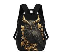sinyumoney Black And Gold Owl Kids School Backpack 17 Inch School Bag 3D Printed School Bag for Boys Elementary And Middle School Students