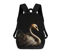 sinyumoney Black And Gold Swan Backpacks Kids School Backpack School Bag 3D Printed Fashion School Bags for Boys Elementary And Middle School Students 17inch