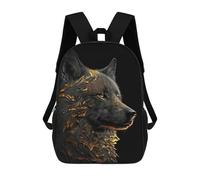 sinyumoney Black And Gold Wolf Kids School Backpack 17 Inch School Bag 3D Printed School Bag for Boys Elementary And Middle School Students