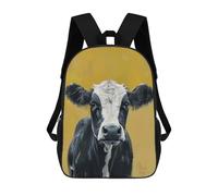 sinyumoney Black And White Cow Portrait 3D Printed Children's School Backpack for Kids High Capacity Travel Rucksacks Book Bags Kids School Bag Back Pack 17inch