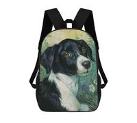 sinyumoney Black And White Dog with Flowers Rucksack Rucksack Casual Daypacks School Work Travel Bag for Men, Women & Teenage Boys 17inch