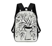 sinyumoney Black And White Floral Vase Illustration School Backpack Water Resistant School Bag Business Backpack for Girls Boys Teenage 17inch