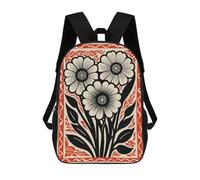 sinyumoney Black And White Flowers 17 Inch Backpacks Kids Schoolbag,3D Printed Elementary And Middle School Students Backpacks for Boys Girls