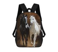 sinyumoney Black And White Horses Children's Backpack, 3D Printed School Backpack, Backpack for Boys Girls, Adjustable School Bag for Primary School 17inch