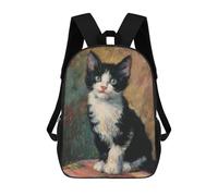 sinyumoney Black And White Kitten Painting 17inch School Bag 3D Printed Children's School Backpack Casual Fashion Travel Backpacks for Kids School Students