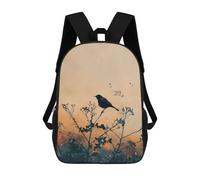 sinyumoney Black Bird on Branch Silhouette Art Children's Backpack, 3D Printed School Backpack, Backpack for Boys Girls, Adjustable School Bag for Primary School 17inch