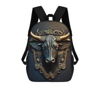 sinyumoney Black Bull Golden Art Deco Kids Backpack 17 Inch School Bag 3D Printed Cartoon School Backpacks for Boys And Teenager School Students