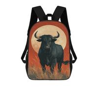 sinyumoney Black Bull Sunset Painting School Bags School Secondary High School College Backpack Travel for Boys/Girls/Teenagers 17inch