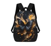 sinyumoney Black Butterfly on Gold Kids Backpack 17 Inch School Bag 3D Printed Cartoon School Backpacks for Boys And Teenager School Students