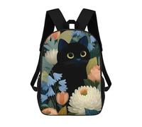 sinyumoney Black Cat Among Flowers Illustration School Bags School Secondary High School College Backpack Travel for Girl, Teen Girls 17inch