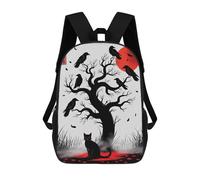 sinyumoney Black Cat And Crows Under Red Moon Backpacks Kids School Backpack School Bag 3D Printed School Bag for Boys Elementary And Middle School Students 17inch