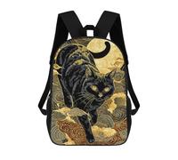 sinyumoney Black Cat And Golden Moon Art 3D Printed 17 Inch School Backpack Casual Children's Backpacks 3D Printed for Boys Elementary And Middle