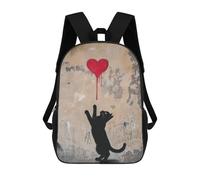 sinyumoney Black Cat And Red Heart Backpack School Bag Large Water Resistant Laptop Backpack for School/Work/Travel 17inch