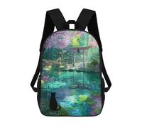 sinyumoney Black Cat at Shrine Cherry Blossom Pond School Bag Bookbag 3D Printed Children's Backpacks for Kids Boy Girl Book Bags Kids School Bag Travel Rucksacks 17inch