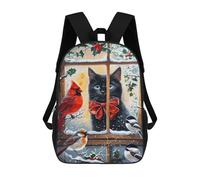 sinyumoney Black Cat & Birds Winter Window Backpacks Kids School Backpack School Bag 3D Printed School Bag for Boys Elementary And Middle School Students 17inch