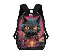 sinyumoney Black Cat Chaos Urban Fantasy Artwork Backpack School Bag Lightweight Casual Daypack School Backpacks for School/Work/Travel 17inch
