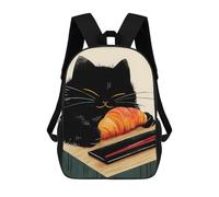 sinyumoney Black Cat Eating Croissant Backpack School High Secondary School Bags Casual Backpack for Men, Women & Teenage Boys 17inch
