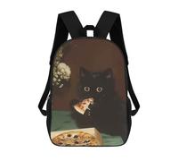 sinyumoney Black Cat Eating Pizza Backpacks 3D Printed Kids School Backpack Outdoor Casual Daypack Fashion Casual Children Backpacks Cute Travel Bags 17inch