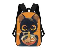 sinyumoney Black Cat Eating Ramen Illustration Backpack School Bag Daypacks Business Backpack Water Resistant Bookbag for Men/Women 17inch
