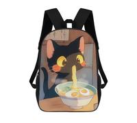 sinyumoney Black Cat Eating Ramen - Japense Food Rucksack Daypacks Business Backpack Water Resistant Bookbag for Girl, Teen Girls 17inch