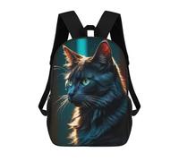 sinyumoney Black Cat Emerald Eyes Children's Backpack, 3D Printed School Backpack, Backpack for Boys Girls, Adjustable School Bag for Primary School 17inch