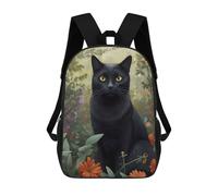 sinyumoney BLACK CAT FLORAL Flowers Backpack School Bag School Secondary High School College Backpack Travel for Boys/Girls/Teenagers 17inch