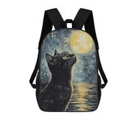 sinyumoney Black Cat Gazing at Moon Children's Backpack, 3D Printed School Backpack, Backpack for Boys Girls, Adjustable School Bag for Primary School 17inch