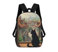 sinyumoney Black Cat Gazing at Rainy Town Backpack School Water Resistant Travel Backpack Computer Bag - Perfect for Travel, Work And Daily Use 17inch