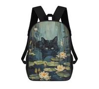 sinyumoney Black Cat Hiding in River Backpack with Pocket 3D Printed Backpacks, Travel Rucksacks Book Bags Kids School Bag 17inch