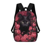 sinyumoney Black Cat Hiding Roses Ronaldo Backpack, Children's Backpack, Student School Bag, Book Bag, 3D Printed School Bag For Boys And Girls, 17inch