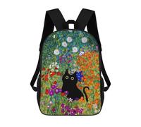 sinyumoney Black Cat in A Colorful Garden School Bag Bookbag 3D Printed Children's Backpacks for Kids Boy Girl Book Bags Kids School Bag Travel Rucksacks 17inch