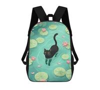 sinyumoney Black Cat in A Lily Pond Children's School Backpack 3D Printed for Kids Travel Rucksacks Book Bags for Boys Elementary School Students 17inch