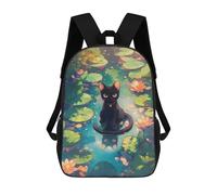 sinyumoney Black Cat in A Lily Pond Cute Cat Rucksack Lightweight Casual Daypack School Backpacks for Teenage Girls Boys Women Men 17inch
